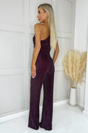 Plum One Shoulder Shimmer Jumpsuit