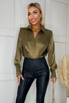 Olive And Gold Wrap Shirt Bodysuit