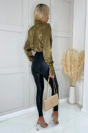 Olive And Gold Wrap Shirt Bodysuit