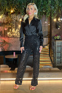 Black Sequin High Waist Trousers