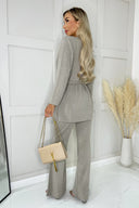 Oatmeal Ribbed Knit Flared Lounge Trousers