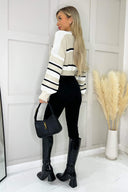 Stone Striped Long Sleeve Cropped Jumper