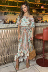 Multi Paisley Printed Bardot Frill Hem Midi Dress