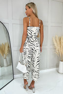 Stone And Black Animal Print V Neck Jumpsuit