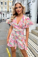 Multi Colour Printed Wrap Top Skater Dress