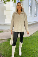 Oatmeal Collared Cable Knit Jumper