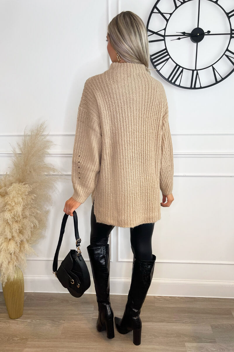 Oatmeal Mock Neck Oversized Knit Jumper