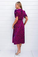 Cerise And Navy Animal Print Wrap Midi Dress