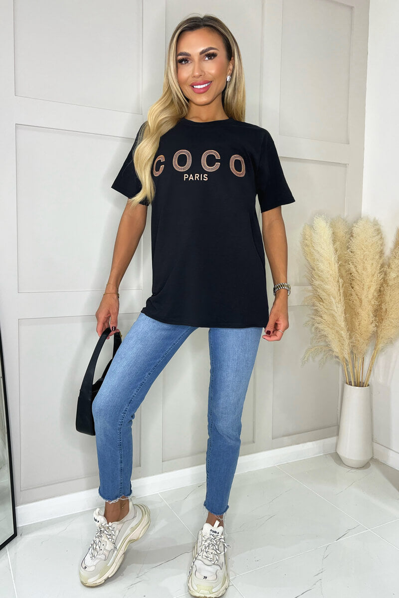 Black Coco Rose Gold Slogan T-Shirt