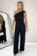 Black Frill One Shoulder Jumpsuit