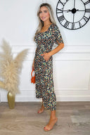 Multi Ditsy Floral Print Flutter Sleeve Jumpsuit