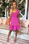 Hot Pink Shirred Frill Detailed Mini Dress