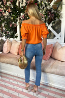 Orange Elasticated Off The Shoulder Frill Detail Top