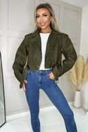 Khaki Faux Leather Cropped Jacket