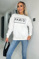 White Paris Slogan Crew Neck Sweatshirt