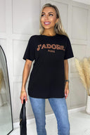 Black J'Adore Rose Gold Slogan T-Shirt