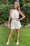 Cream Floral Printed High Neck Playsuit