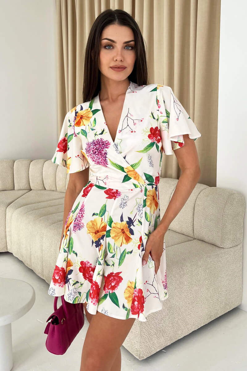 Cream Floral Printed Wrap Top Skater Dress – AX Paris EU