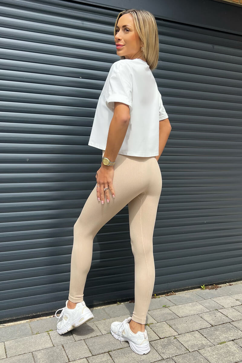 Stone High Rise Ribbed Active Leggings