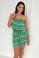 Green Abstract Printed Tie Waist Playsuit