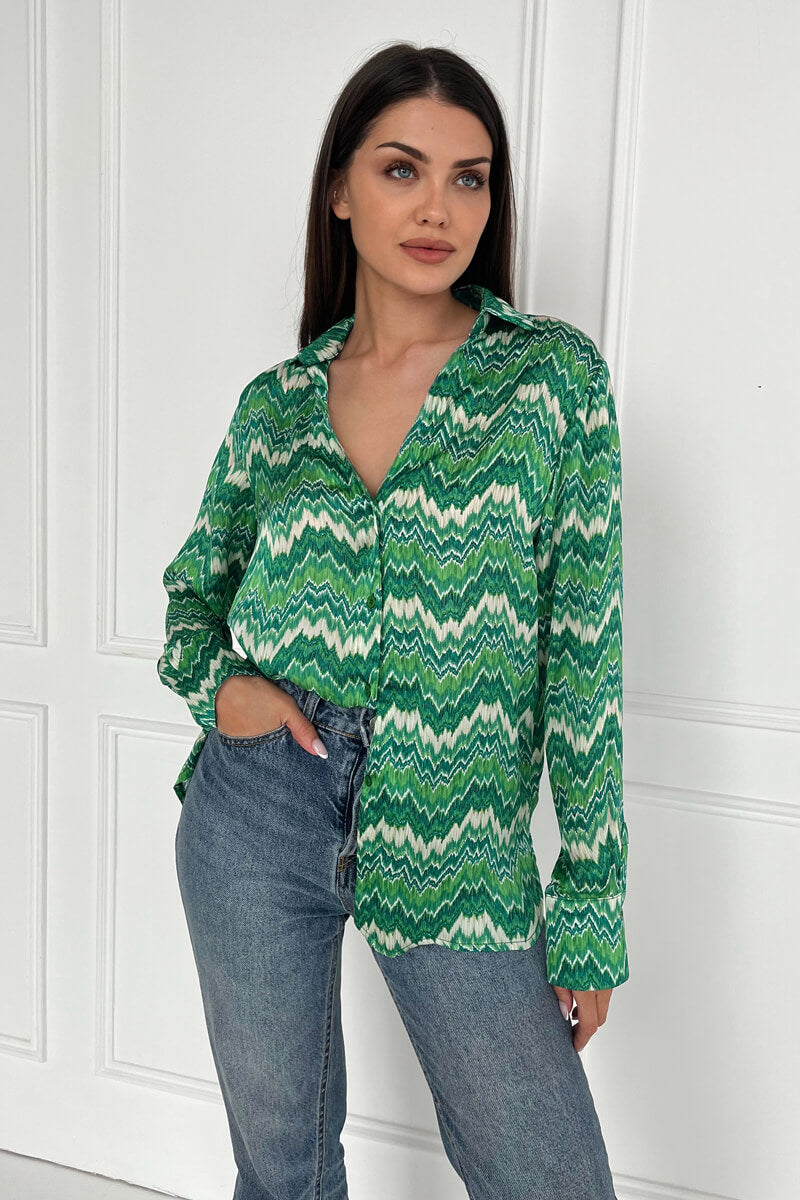 Green Abstract Printed Long Sleeve Shirt