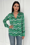 Green Abstract Printed Long Sleeve Shirt