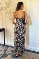 Multi Leopard Print Mesh Cowl Neck Slip Midi Dress