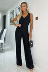 Black Pinstripe Waistcoat Detail Wide Leg Jumpsuit