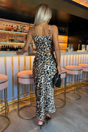 Multi Leopard Print Asymmetric Cut Out Midi Dress