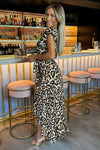 Multi Leopard Print Short Sleeve Belted Wrap Midi Dress