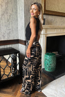 Black Geometric Pattern 2 in 1 Sleeveless Wide Leg Jumpsuit