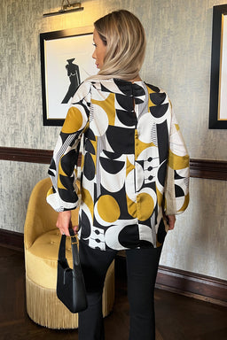 Multi Geometric Printed Long Sleeve Top