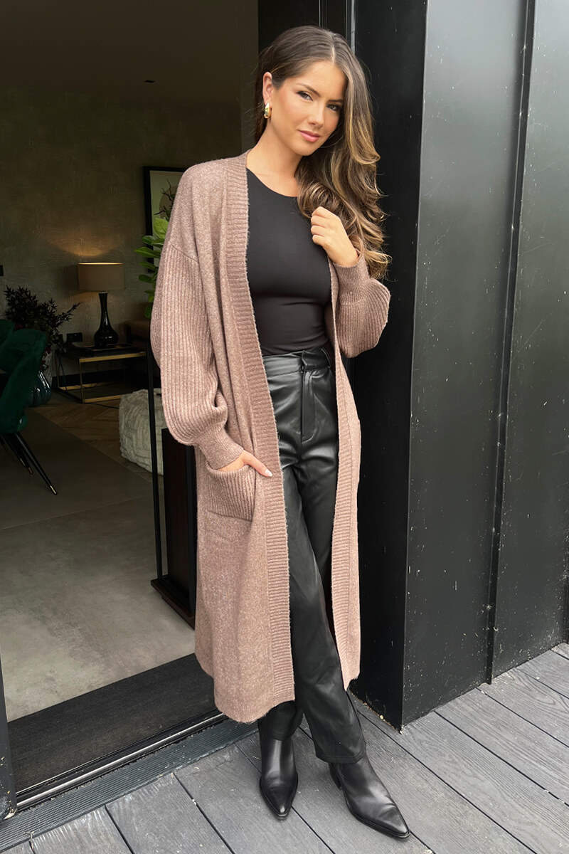 Mink Knitted Midi Dress And Cardigan Co-ord