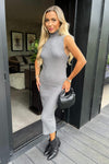 Mid Grey Knitted Midi Dress And Cardigan Co-ord