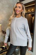 Mid Grey Round Neck Contrast Piping Detail Jumper