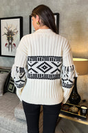 Cream Fairisle Fringe Sleeve Detail Knitted Jumper