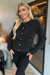 Black Fluffy Knit Gold Button Cardigan