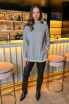 Mid Grey Mock Neck Side Split Contrast Hem Knitted Jumper