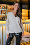 Cream Sequin Detail V-Neck Jumper