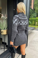 Anthracite Fairisle Mock Neck Knitted Dress