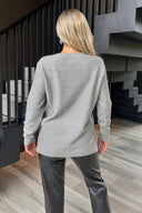 Grey Sequin Detail V-Neck Jumper