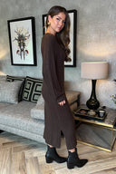 Chocolate V-Neck Knitted Midi Dress