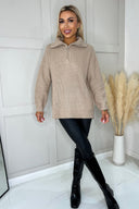 Oatmeal Half Zip Knitted Jumper