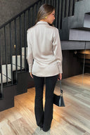 Oyster Satin Long Sleeve Gold Button Shirt