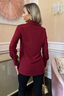 Wine Long Sleeve Gold Button Shirt