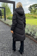 Black Hooded  Long Line Puffer Coat