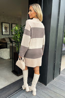 Oatmeal And Brown Striped Knitted Dress