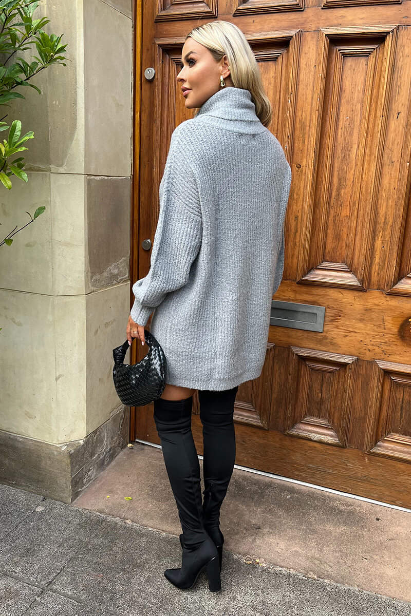 Mid- Grey Roll Neck Knitted Mini Dress