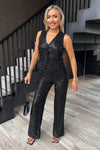 Black Sequin High Waist Flared Trousers