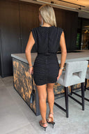 Black Diamante Sparkle Wrap Top Ruched Skirt Mini Dress